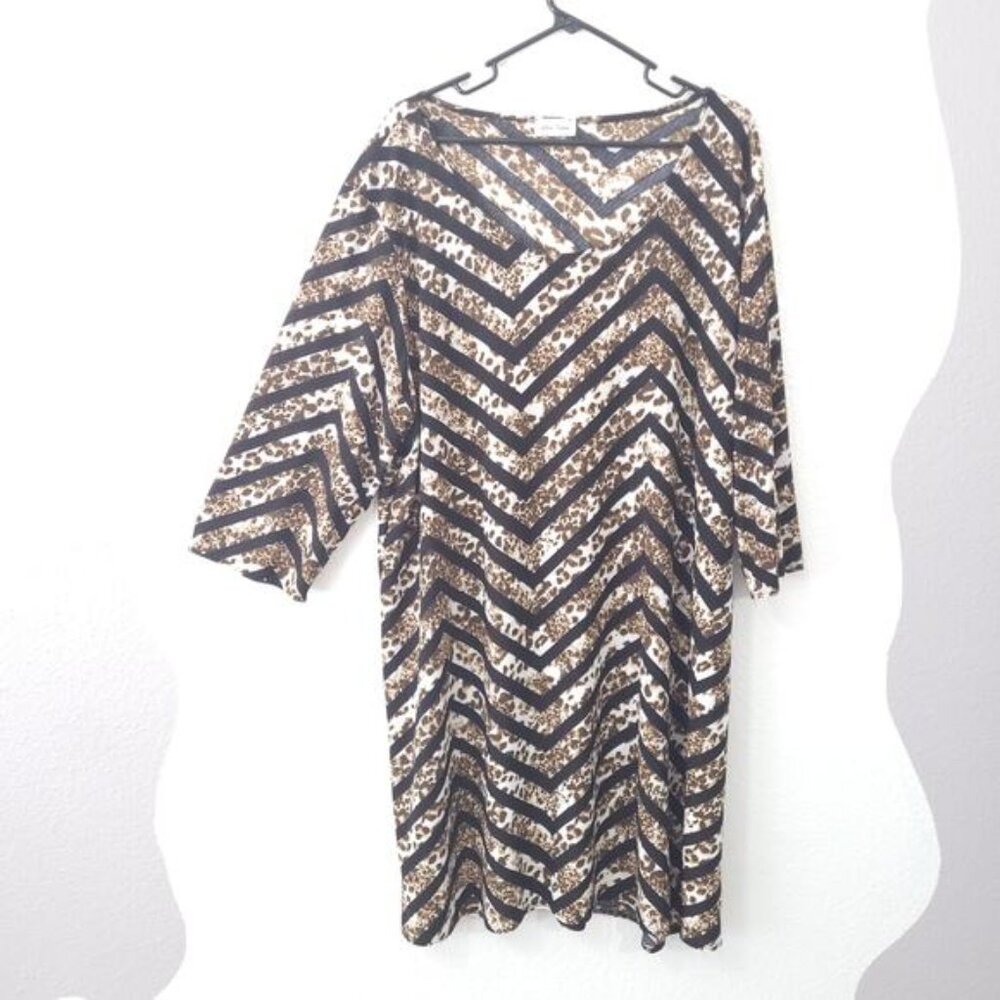 Star Vixon Dress Womens3X Leopard Chevron Stripe Short Shift Dress Stretch READ